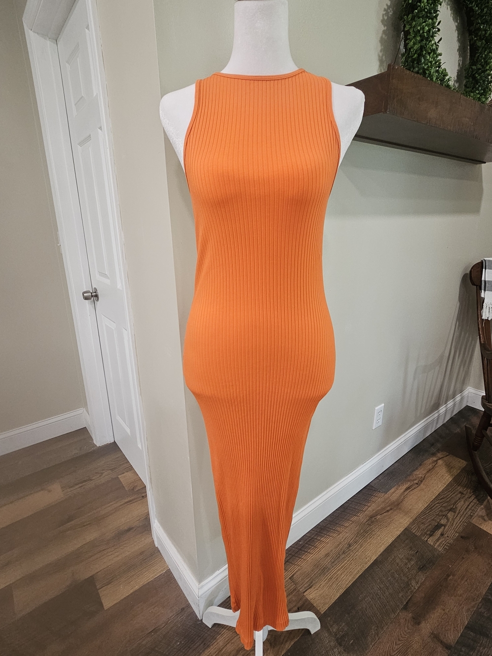 Zara Sleeveless Ribbed Maxi Dress in Bright Orange